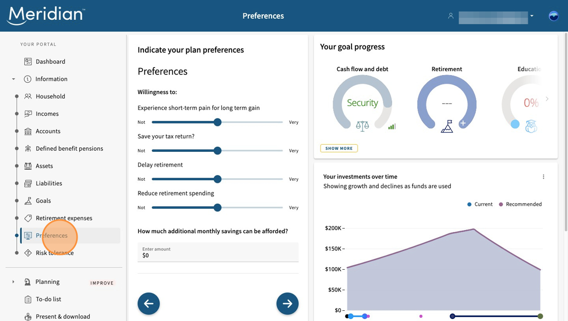 Preferences section for your retirement plan