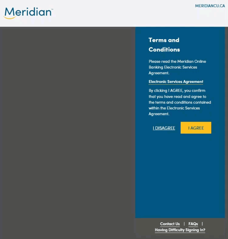 Terms and Conditions with link to Electronic Services Agreement link and I Agree button highlighted