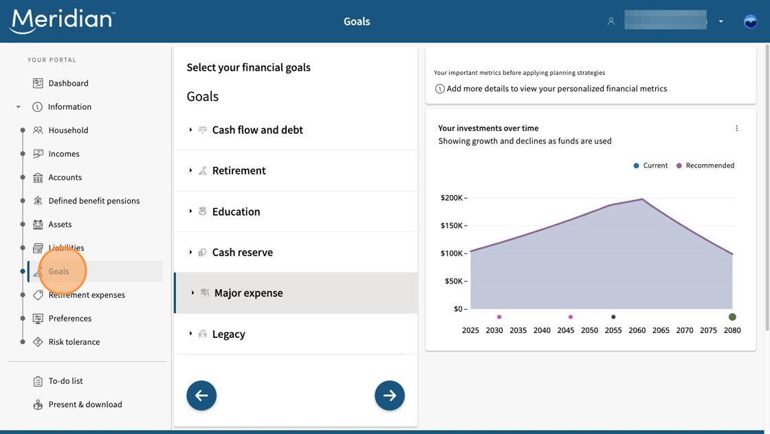 Goal tab open, with Goals circled in the menu.