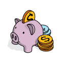 a yellow wheel going inside a piggie bank