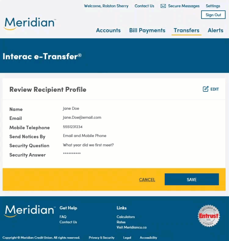 On Review Recipient Profile page user has the option to Cancel or Save. When they Save the new entry will show up in list of recipients