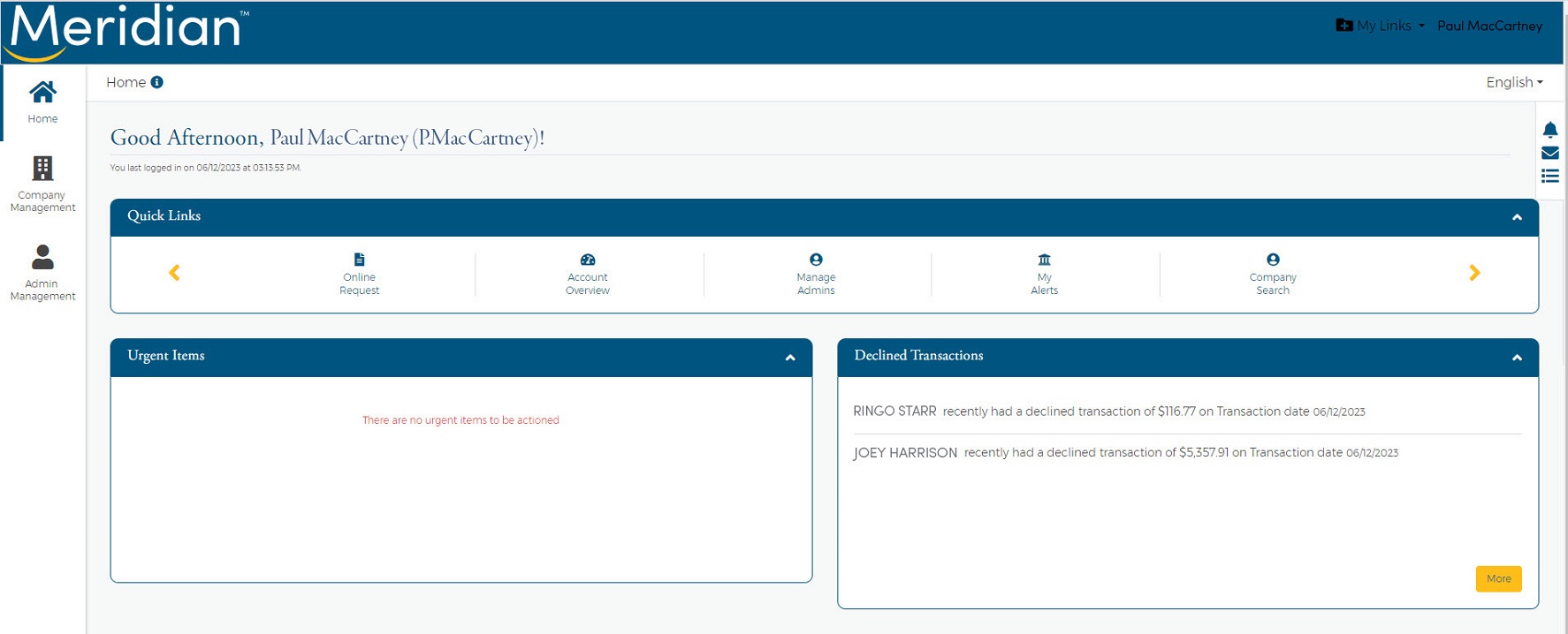 eZBusiness home screen