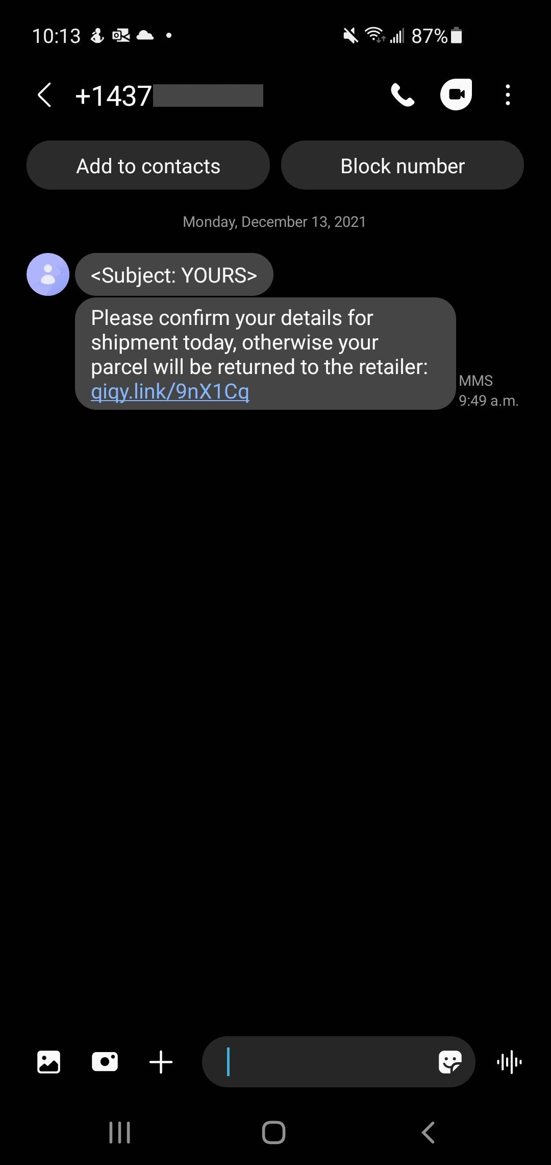 Alt text: A text message displays on a phone screen. It reads: (100001)Deposit: You Received a Refund #CA767960. http://bitly.ws/jSr5. Alt text: A text message displays on a phone screen. It reads: (100001)Deposit: You Received a Refund #CA767960. http://bitly.ws/jSr5.