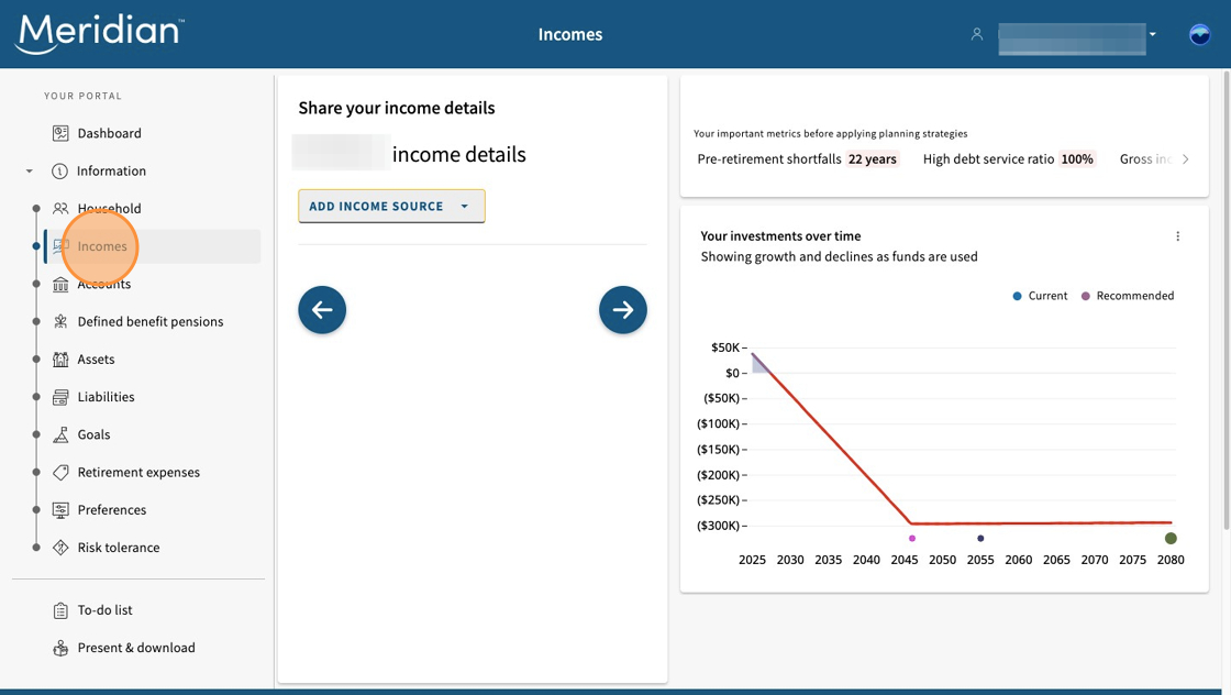 Incomes tab open to details screen.