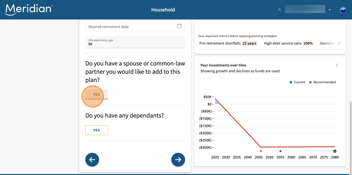 Household tab open with option to add dependants