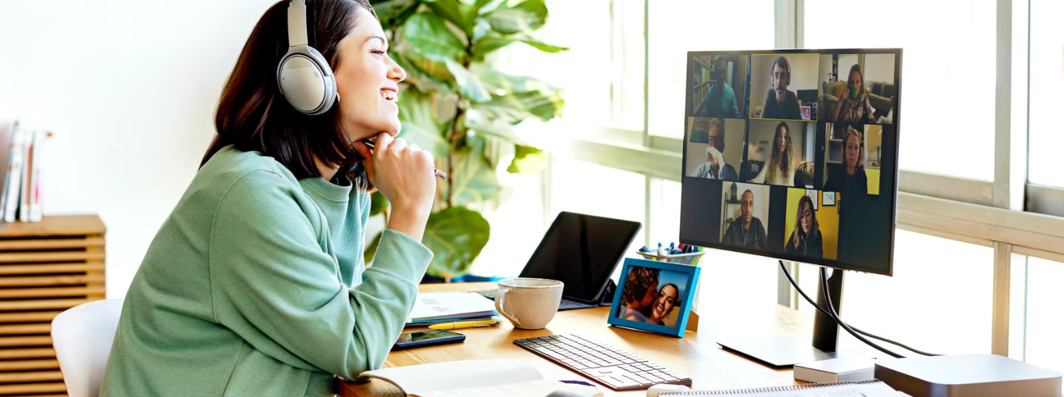 smiling girl on a Zoom call