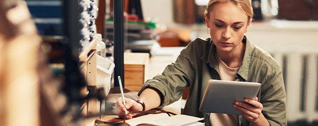 Woman working on ipad