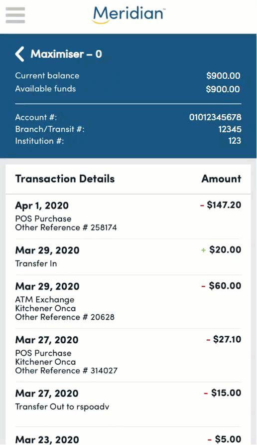 Selecting the Back button from Account Details screen to go to Mobile App Home screen