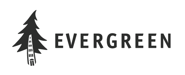 A building on a tree and the words Evergreen beside it
