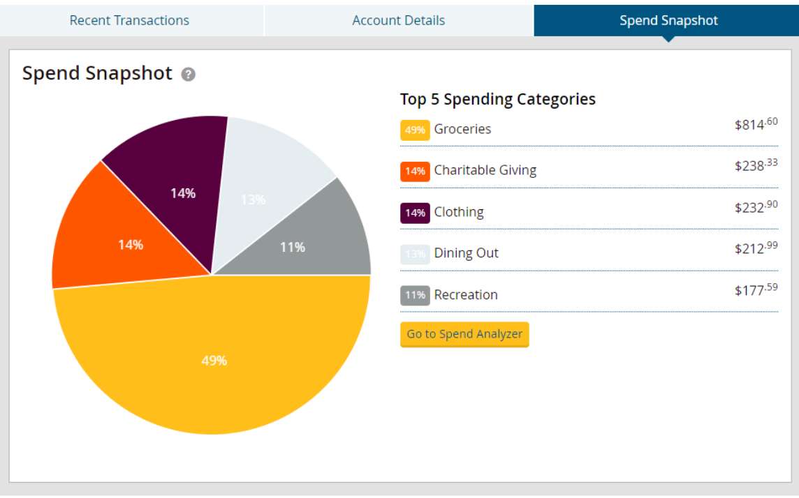 Spend snapshot pie chart displaying top spend categories