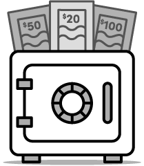 Safe with dollar bills sticking out the back