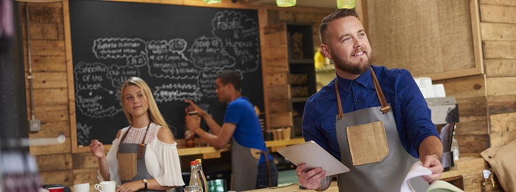 busy workers at a cafe