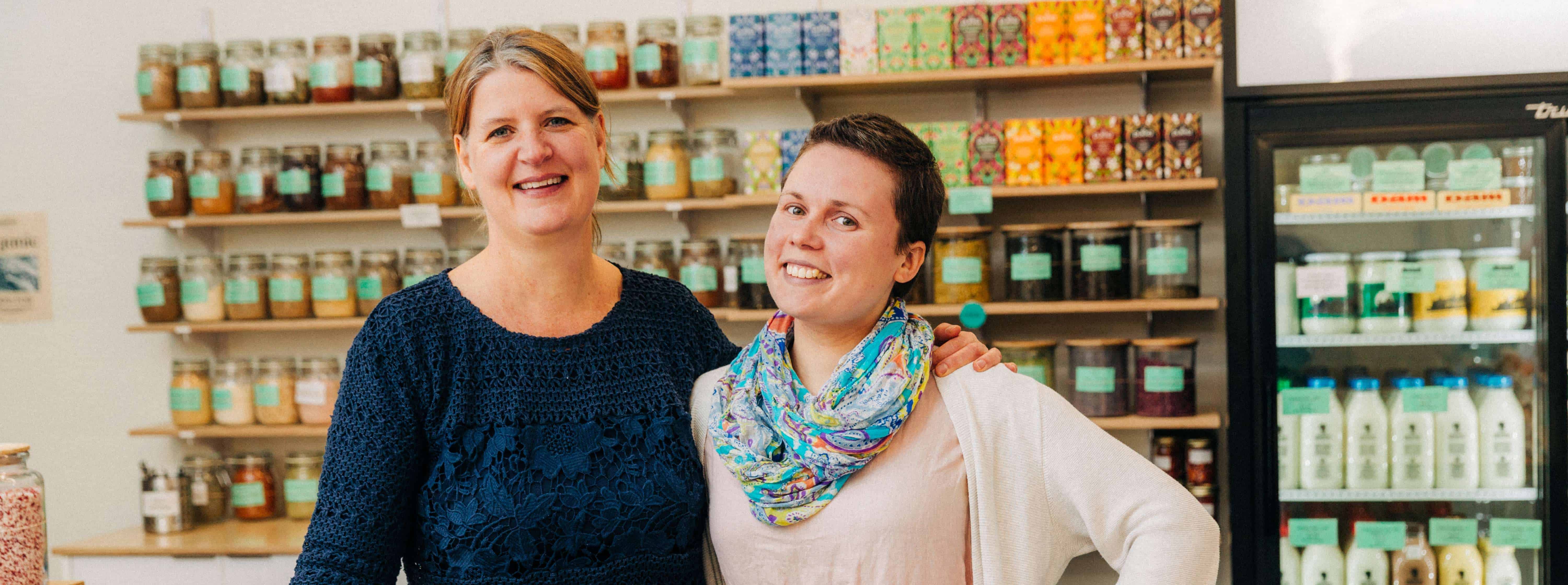 Valérie Leloup and Sia Veeramani in the Nu Grocery store